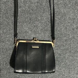 Black Leather Crossbody Bag with Gold Frame - Unknown Brand